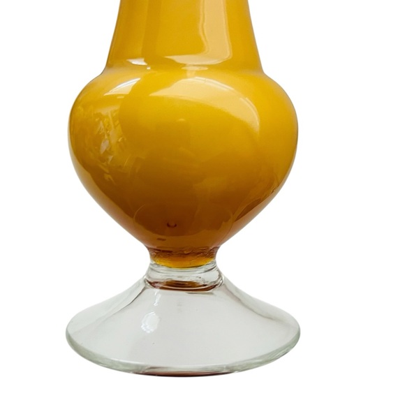 Vintage Italy Art Glass Yellow Amber Mid-Century Footed Pedestal Vase - Picture 4 of 6